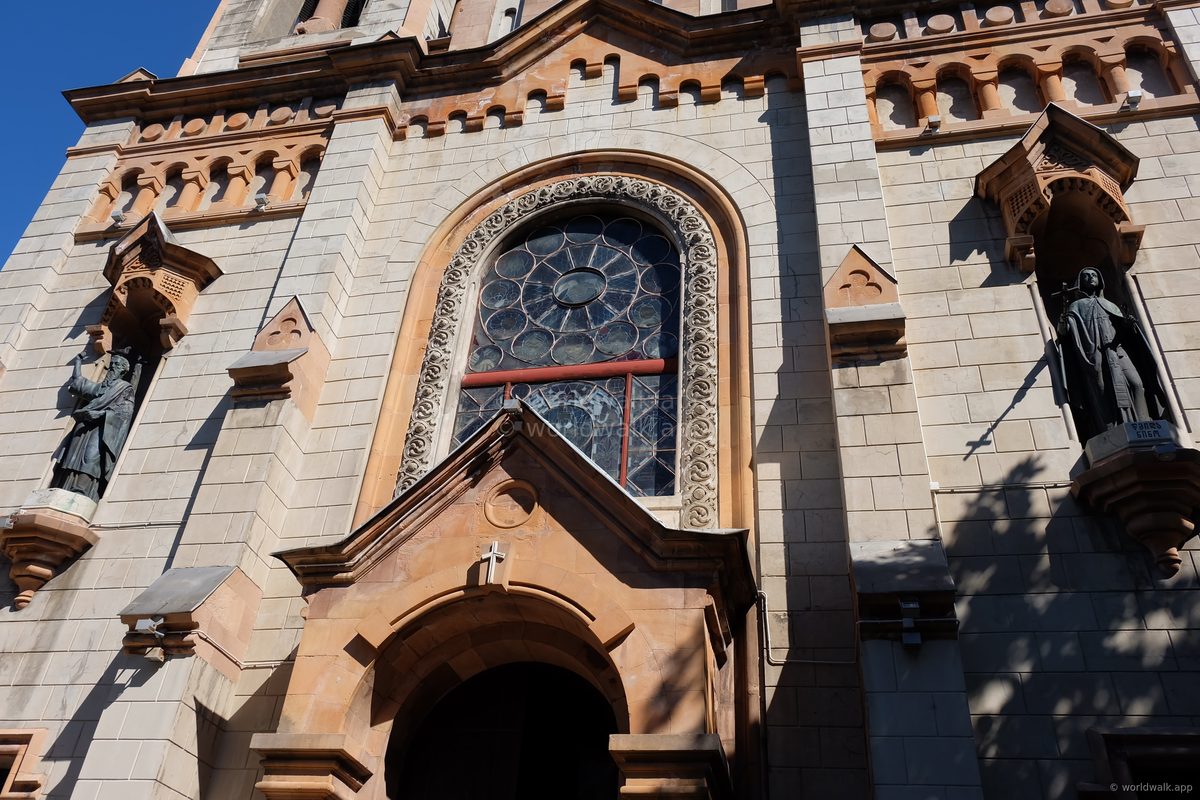 Batumi Cathedral facade with stone carvings and sculptures in the Old Town