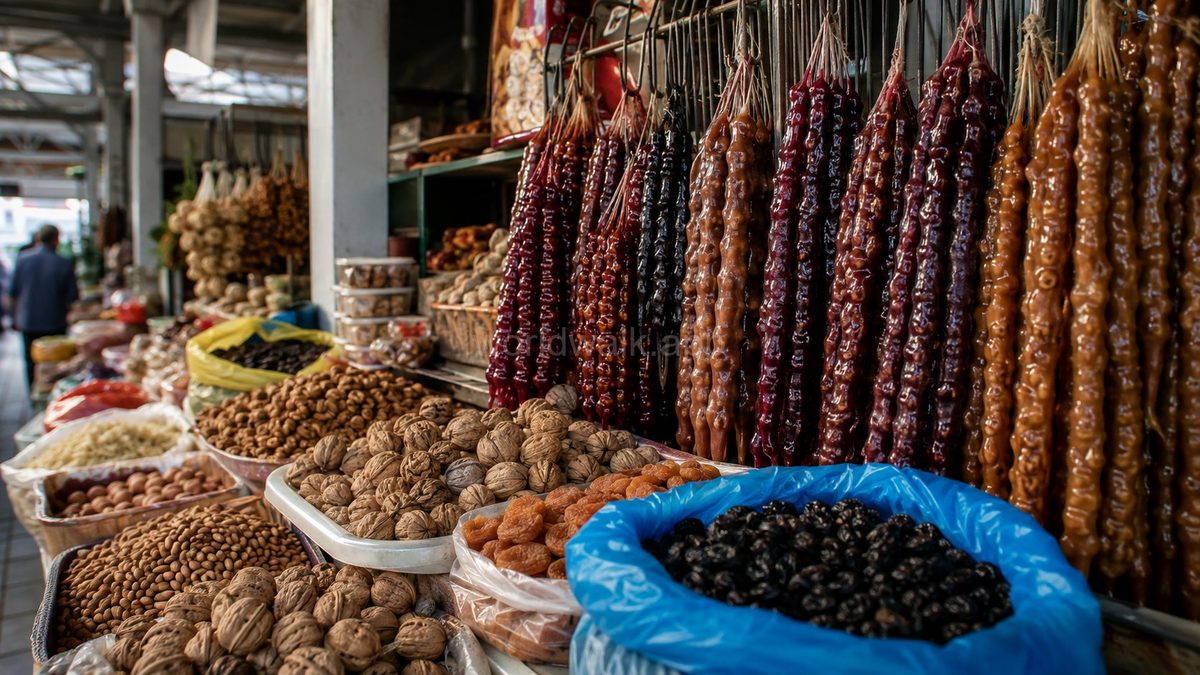 Covered market with churchkhela, walnuts and dried fruits, Batumi