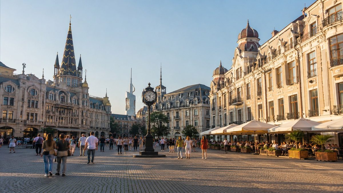 Europe Square in Batumi — central plaza with clock tower, European-style buildings and café terraces