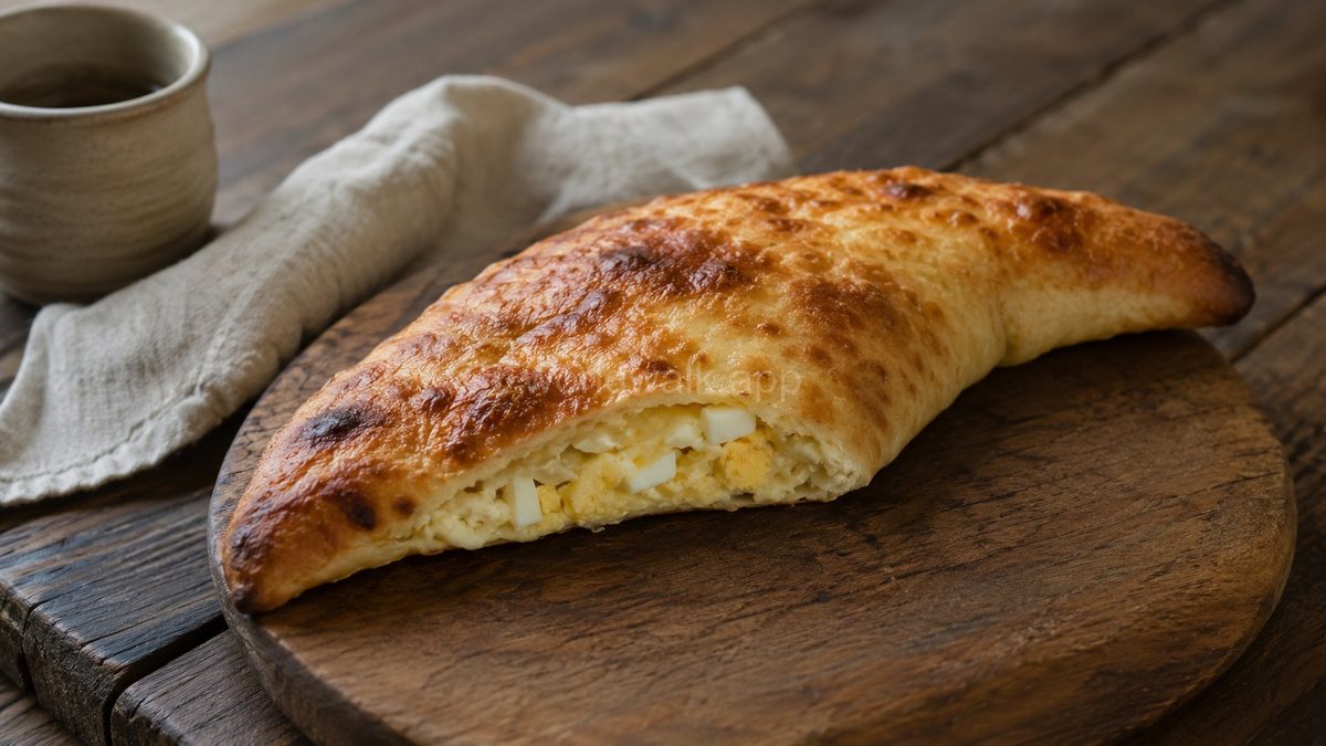Gurian khachapuri — crescent-shaped Georgian cheese and boiled egg bread, traditional Christmas pie from Guria region