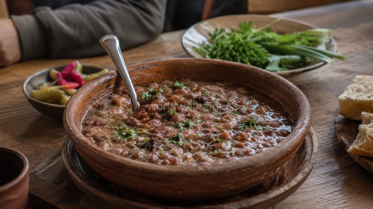 Lobio — Georgian spiced kidney beans cooked in a clay pot with herbs and walnuts