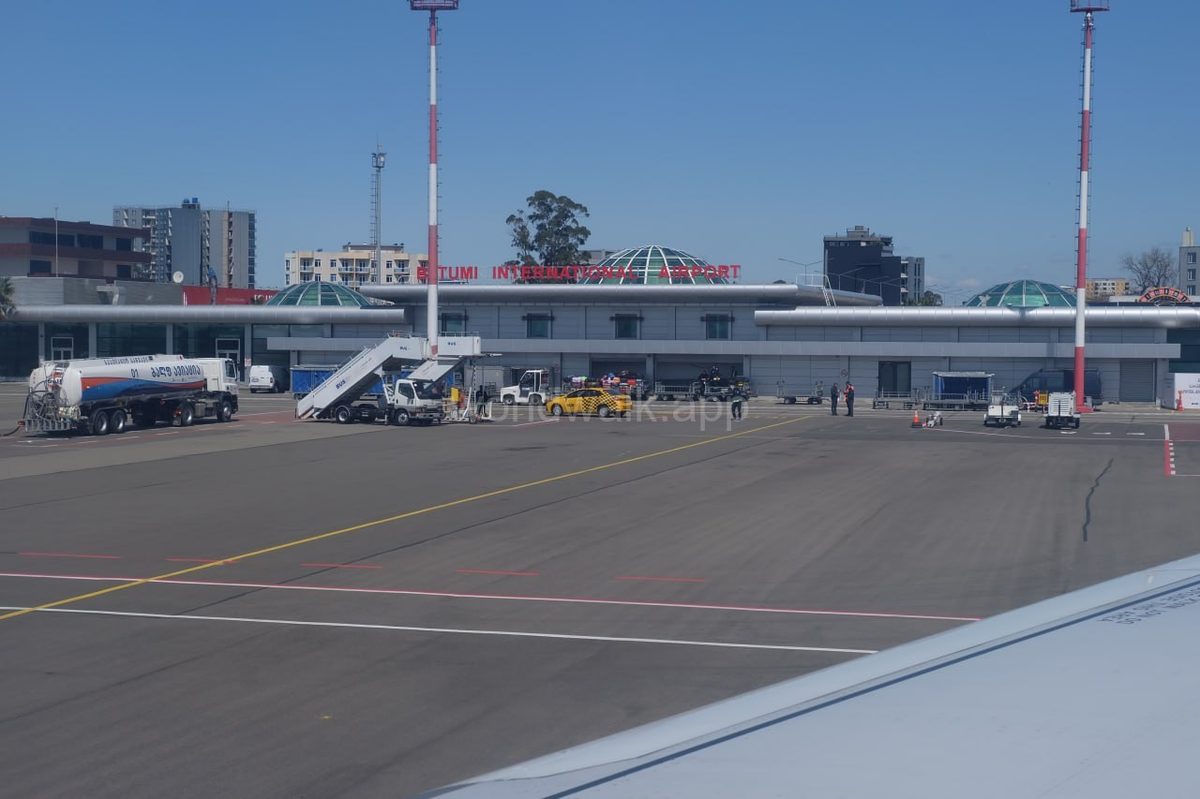 Batumi International Airport viewed from the plane on the tarmac