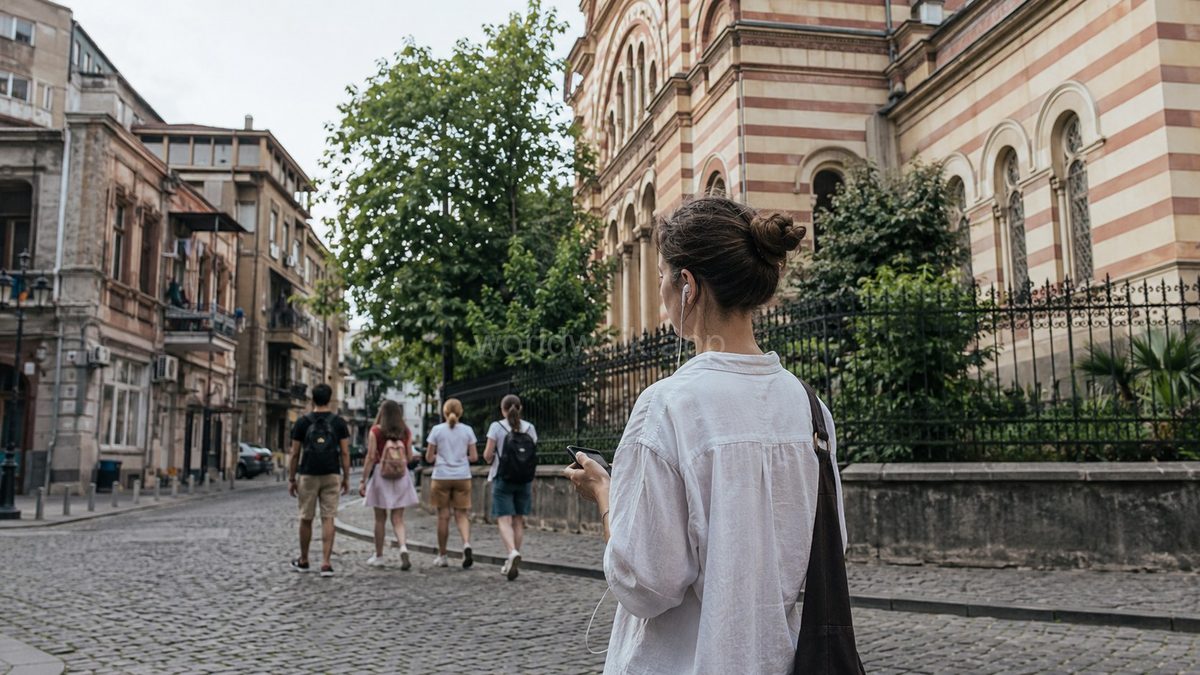 Batumi Old Town group walking tour — guide leading tourists through historic streets