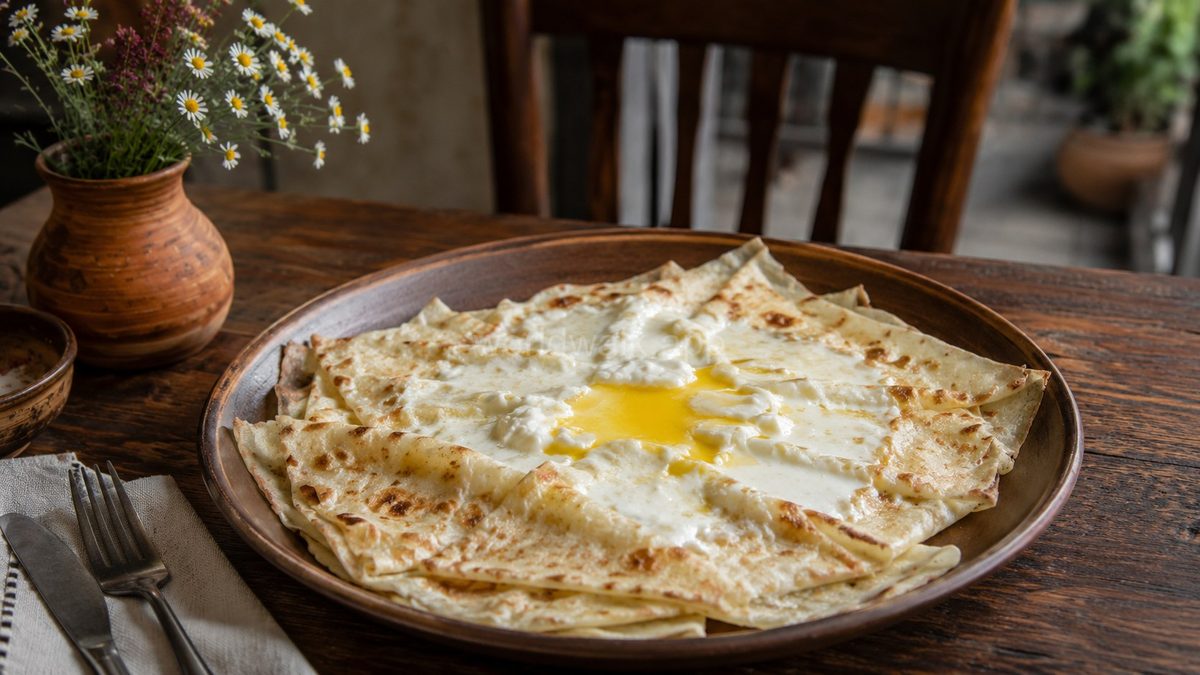 Sinori — traditional Adjarian thin dough with Georgian cottage cheese and butter
